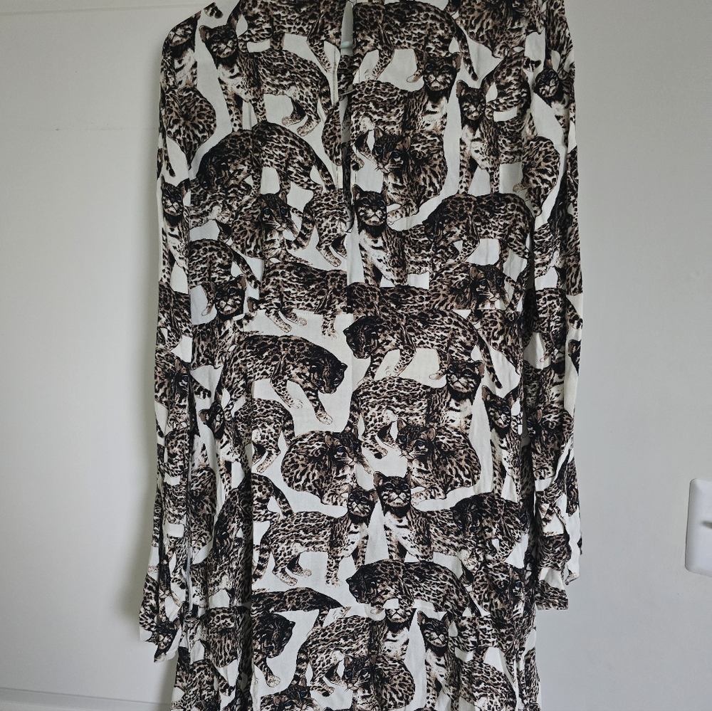 H&M Bengal Cat Print Novelty Dress Long Sleeve Animal Print EU 40 US 10 - Picture 8 of 16